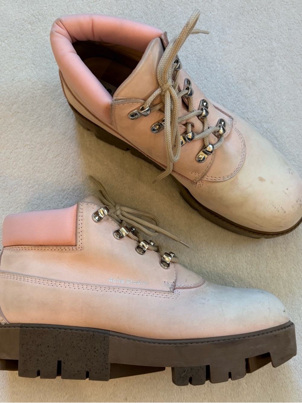 Acne Tinne Pink Suede Leather Lace-Up Hiking Boots Sz 40